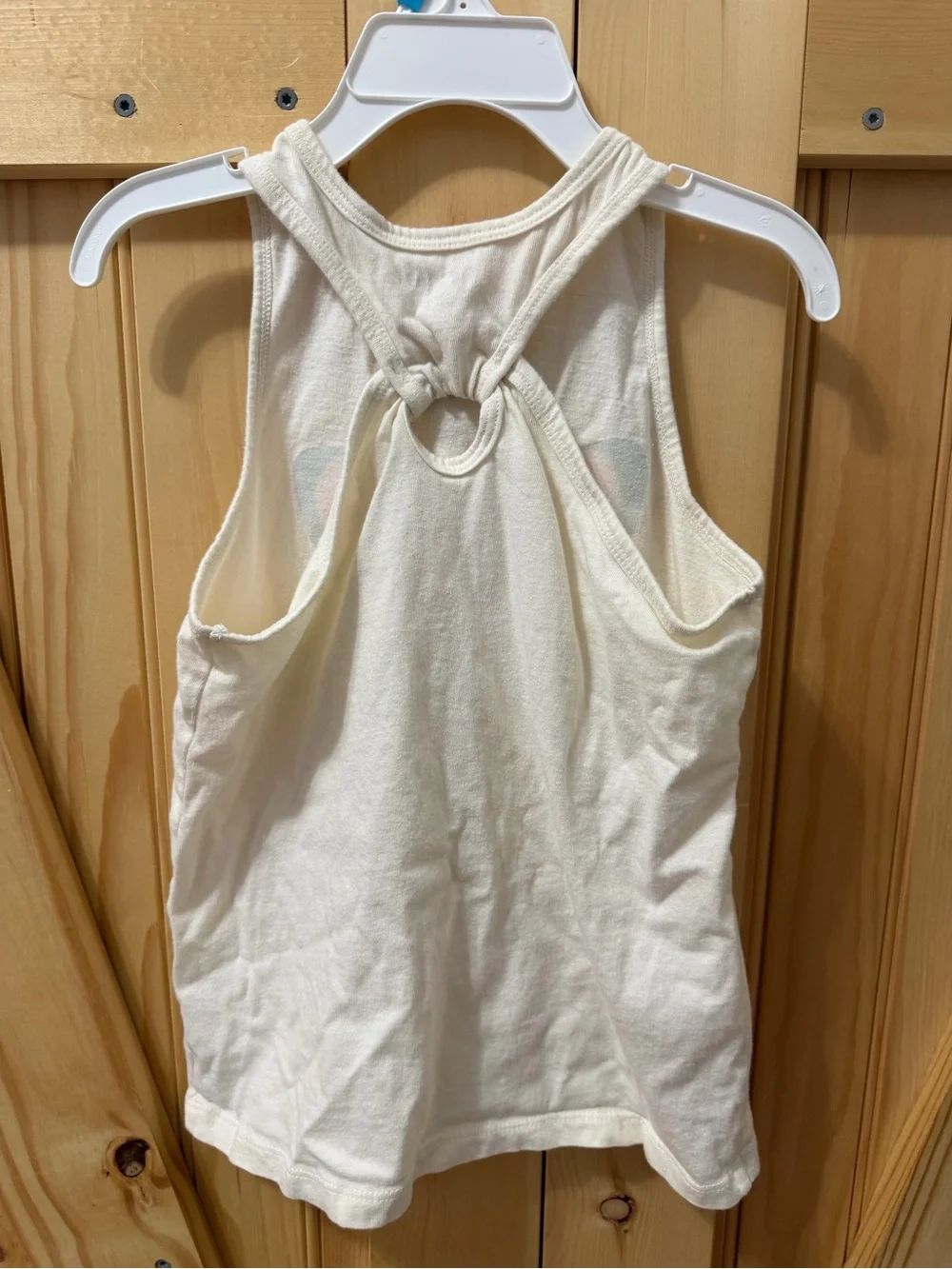 Old Navy Cream Tank with Pink & Green Butterfly Graphic